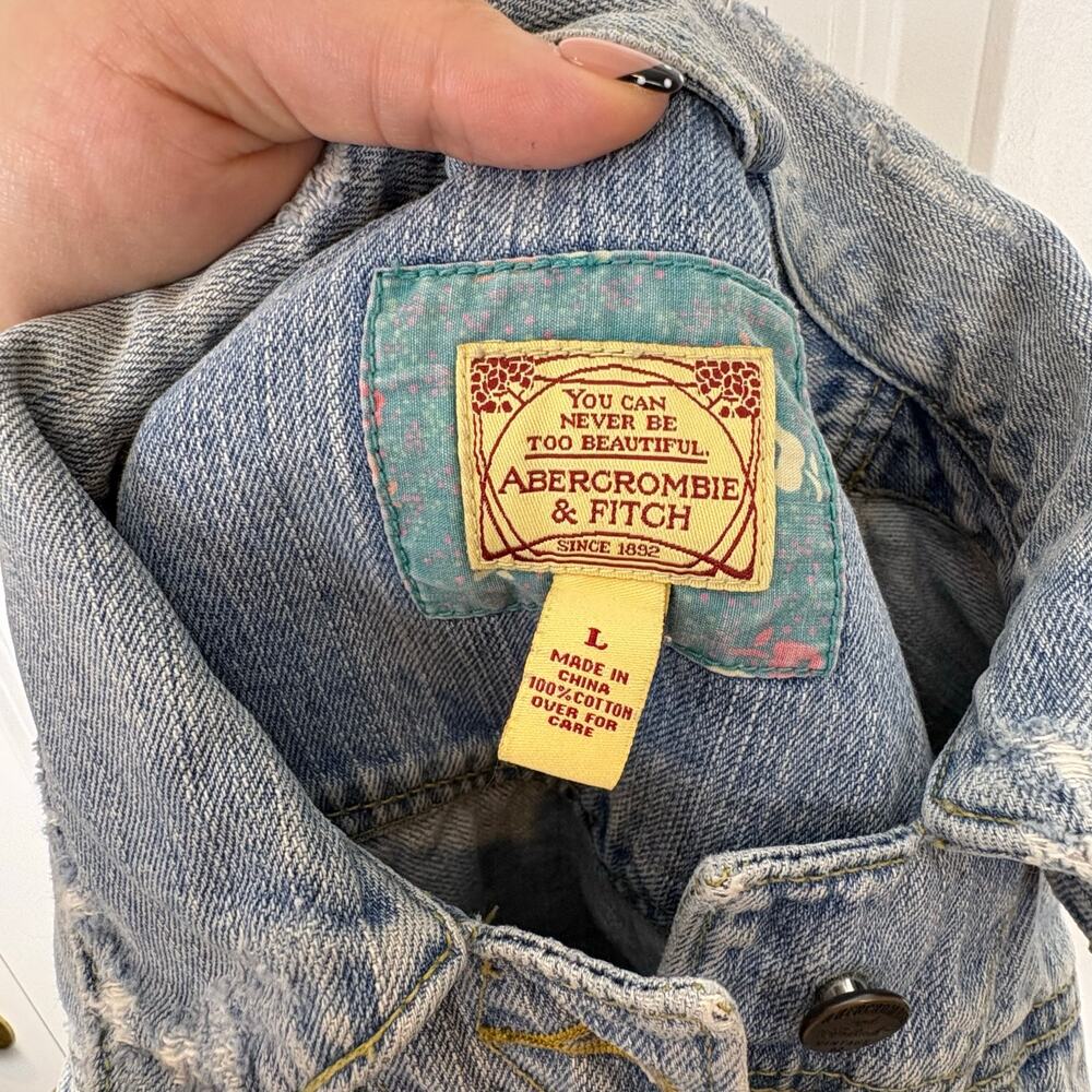 Abercrombie & Fitch Denim Jacket Distressed Vintage Y2K Light Wash Women's L - Picture 10 of 10